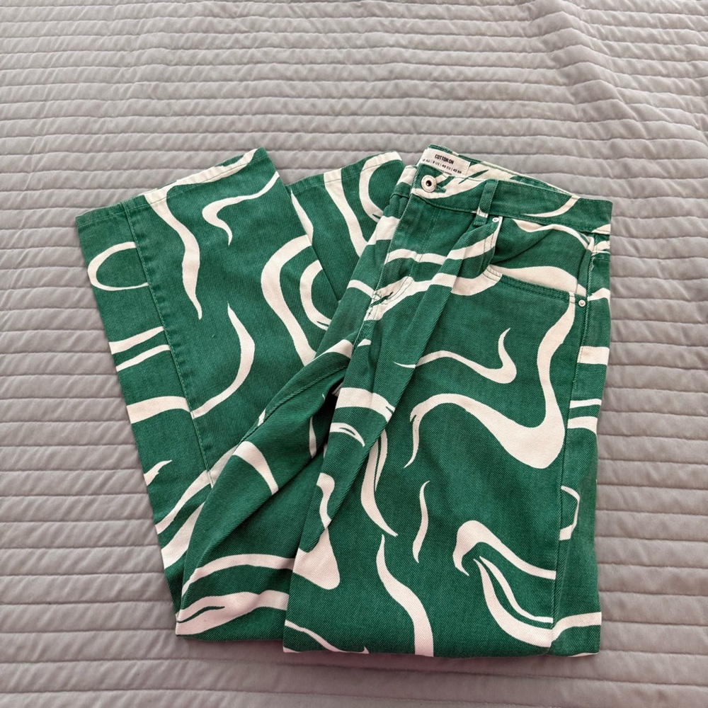 Green and white jeans